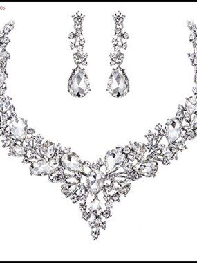 Austrian Crystal Statement Necklace Earring Set Wedding Jewelry